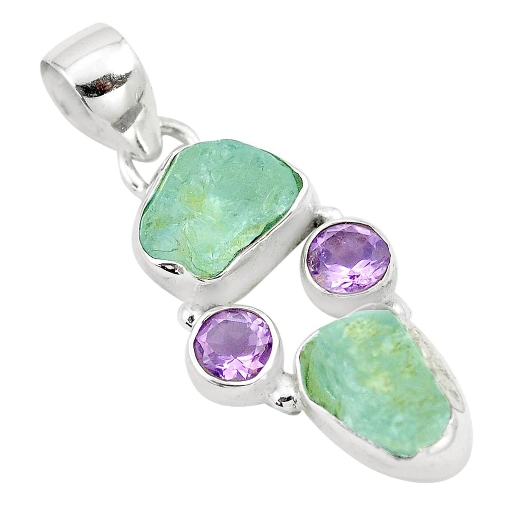 10.32cts natural aqua aquamarine rough amethyst 925 silver pendant m90034