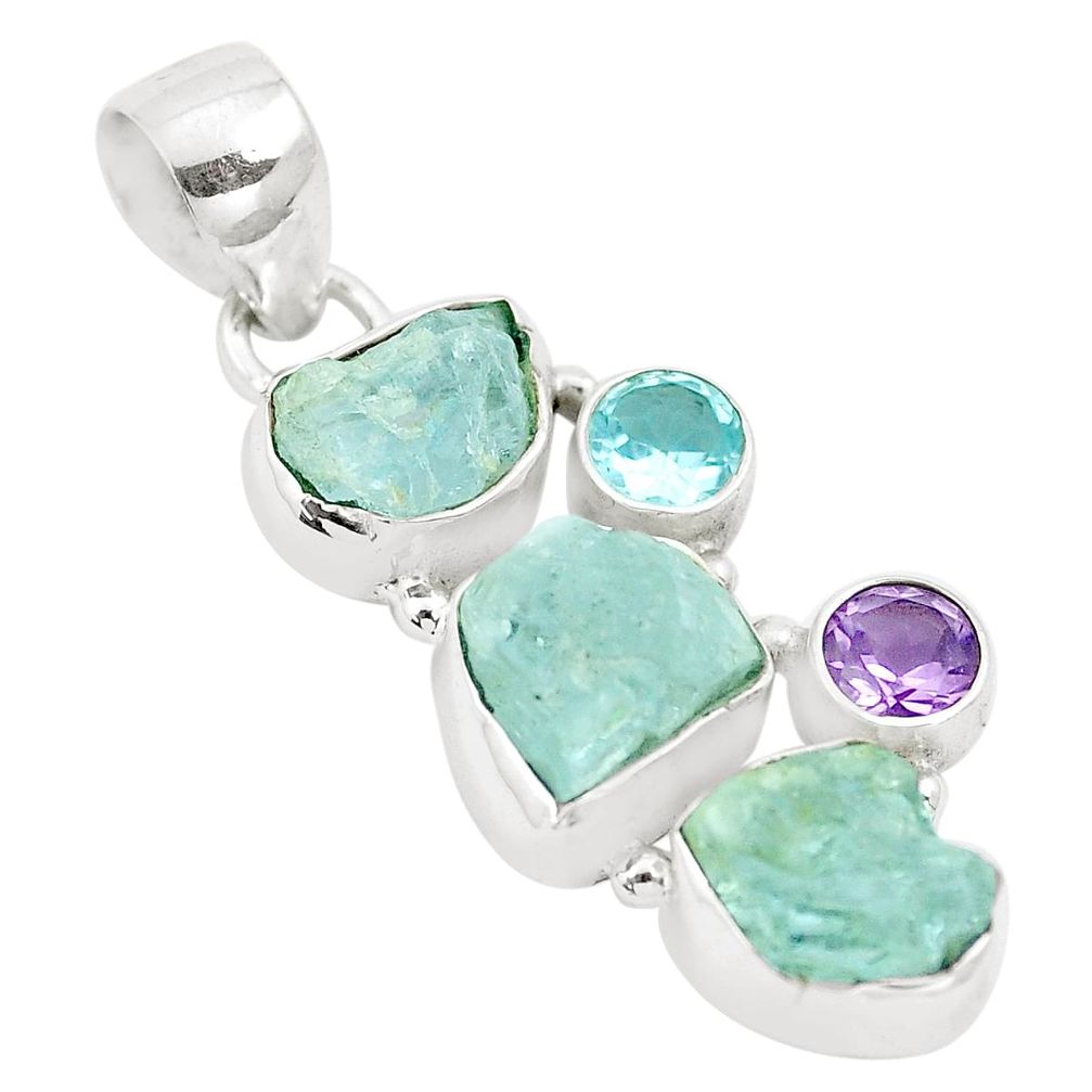 13.27cts natural aqua aquamarine rough amethyst 925 silver pendant m90051