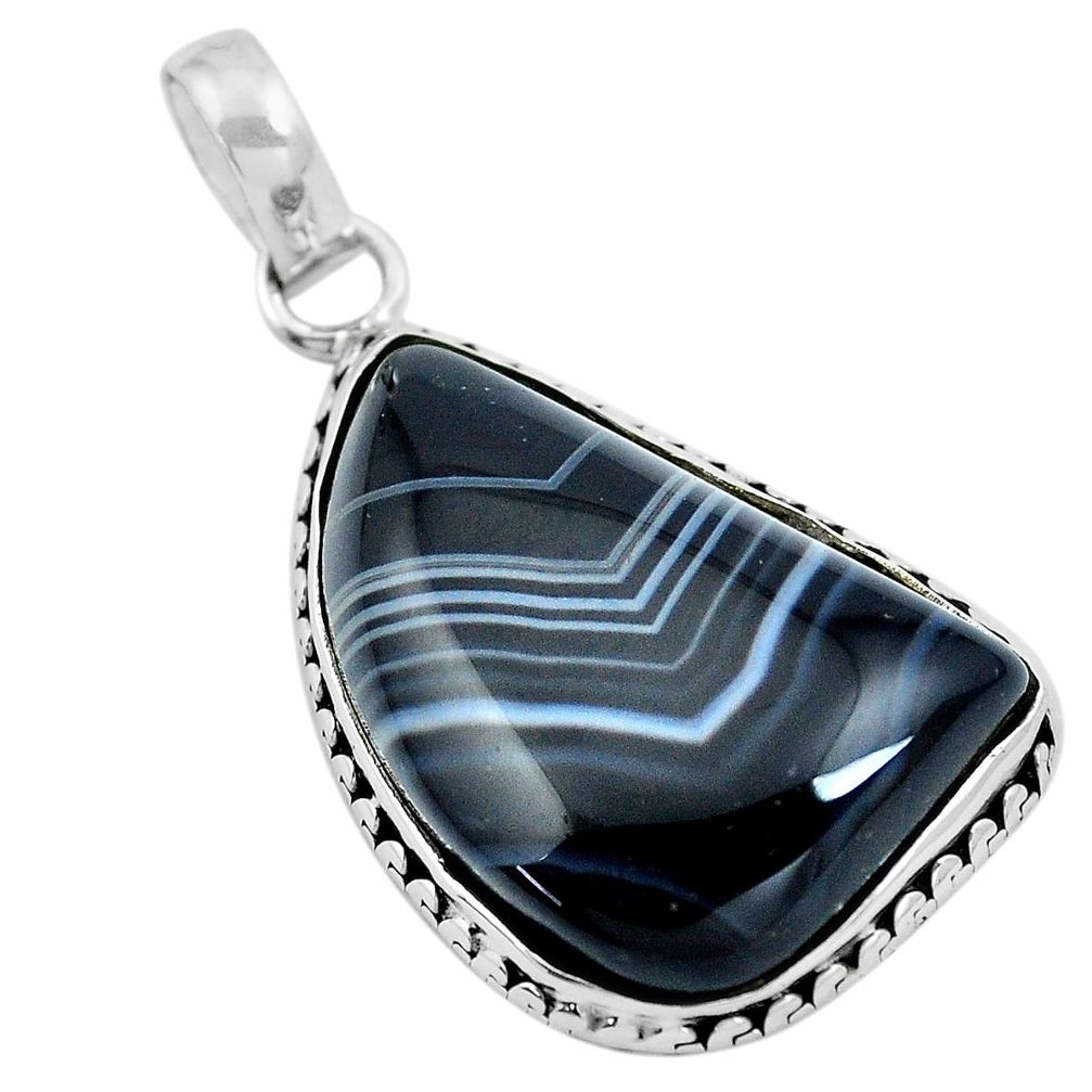 925 sterling silver 17.22cts natural black botswana agate fancy pendant m90149
