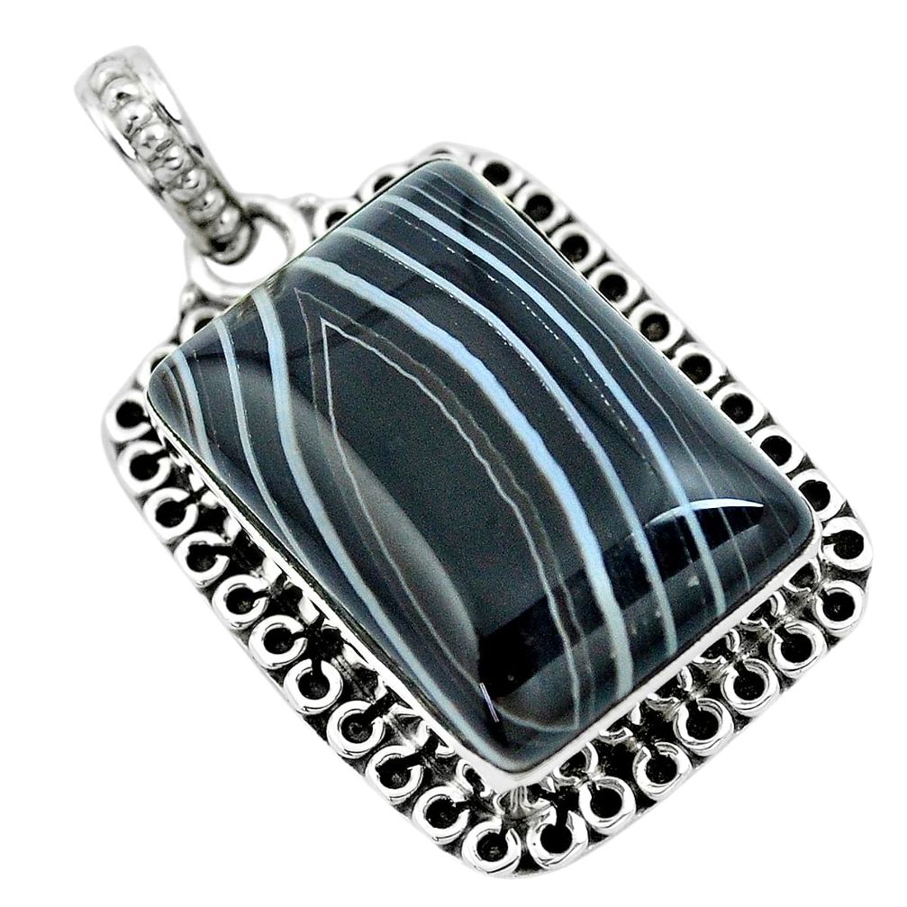 925 silver 16.87cts natural black botswana agate octagan pendant jewelry m90156