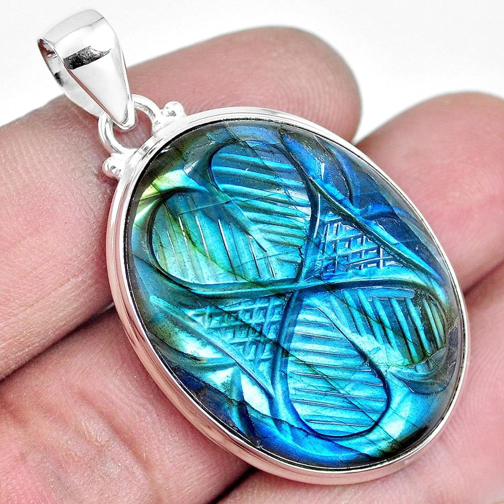 36.16cts natural blue labradorite oval 925 sterling silver pendant m90285