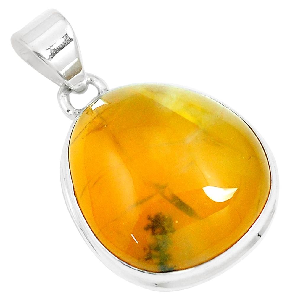 17.42cts natural yellow amber bone 925 sterling silver pendant jewelry m91251