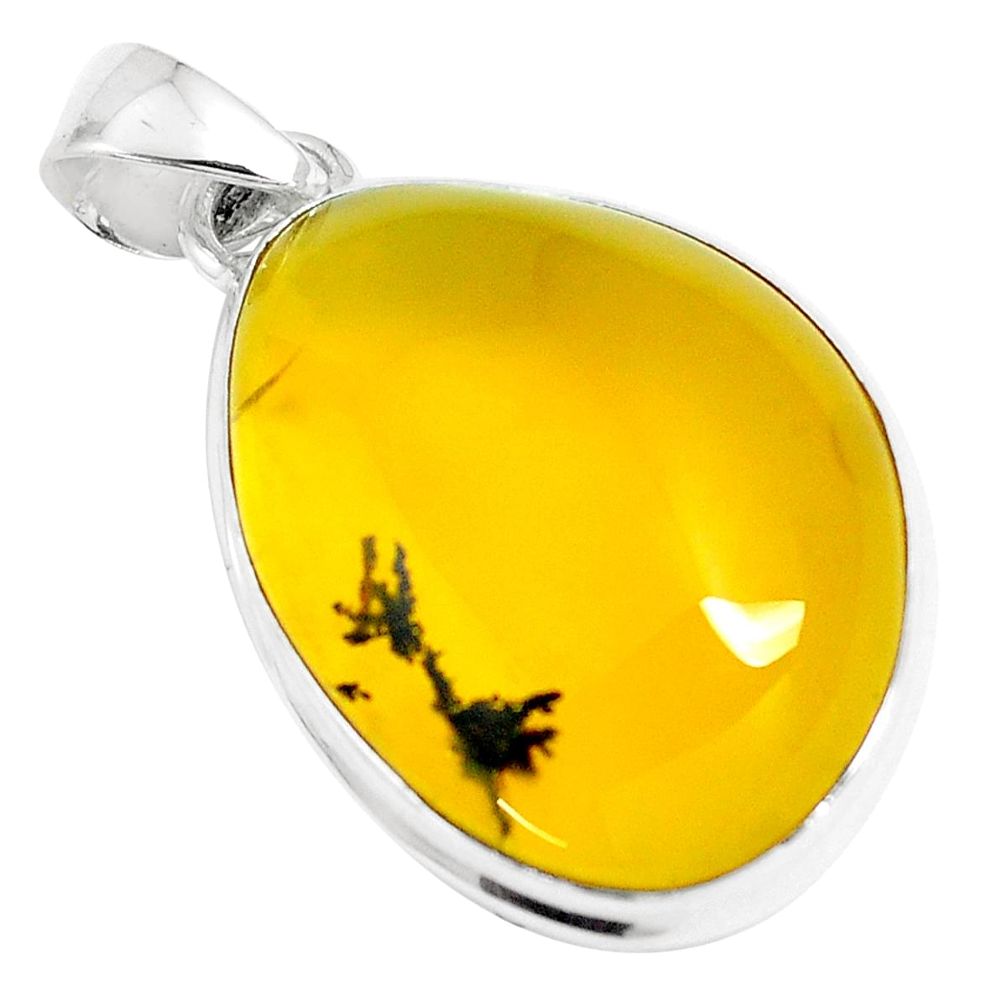 19.12cts natural yellow amber bone 925 sterling silver pendant jewelry m91258