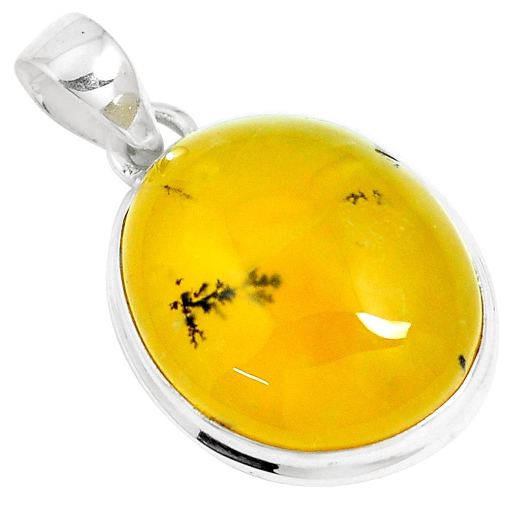17.22cts natural yellow amber bone 925 sterling silver pendant jewelry m91259