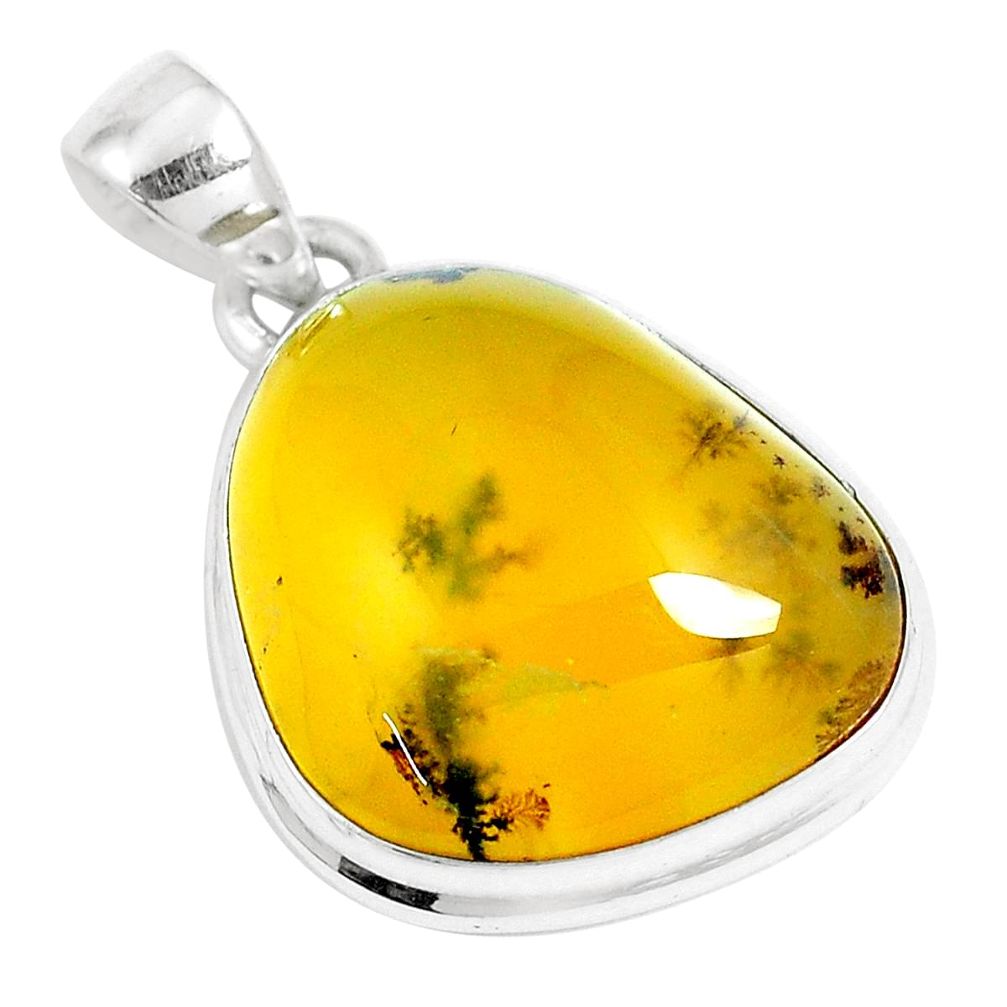 925 sterling silver 17.57cts natural yellow amber bone pendant jewelry m91260