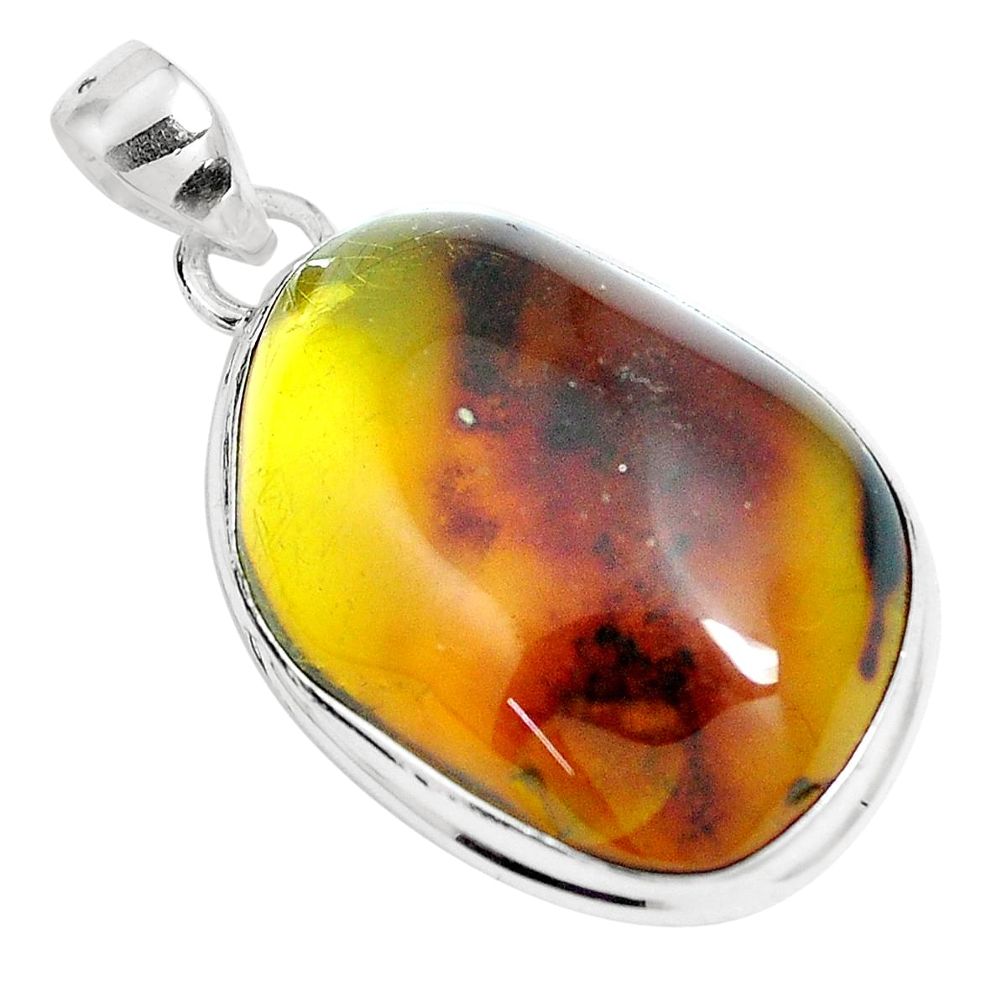 18.15cts natural green amber from colombia 925 sterling silver pendant m91272