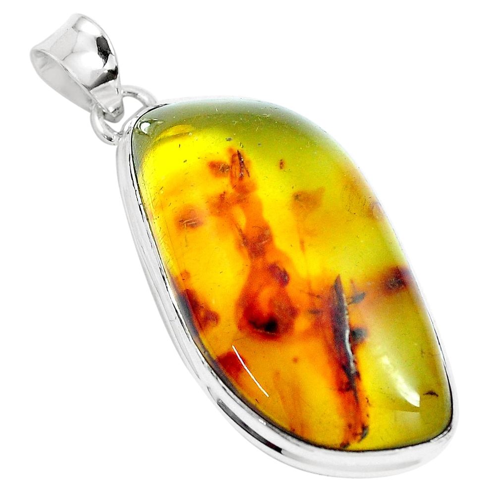 25.60cts natural green amber from colombia 925 sterling silver pendant m91280
