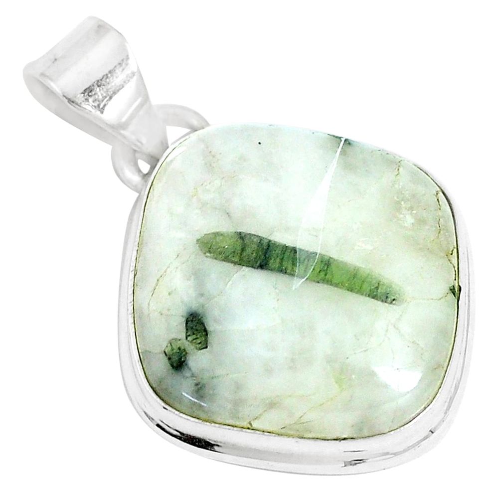 925 sterling silver 18.31cts natural green tourmaline in quartz pendant m91314