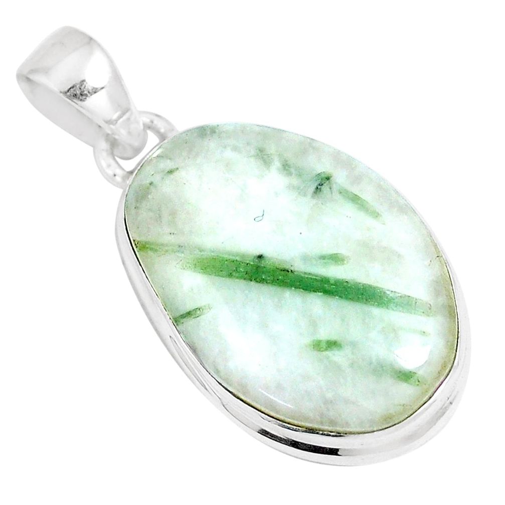 16.02cts natural green tourmaline in quartz 925 sterling silver pendant m91315