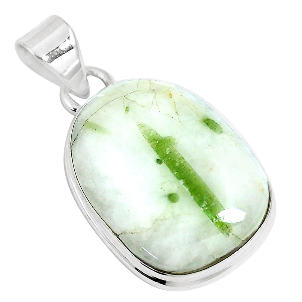 925 sterling silver 22.59cts natural green tourmaline in quartz pendant m91320