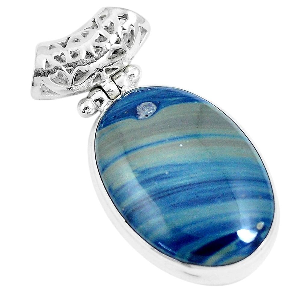 925 sterling silver 21.45cts natural blue swedish slag pendant jewelry m91384