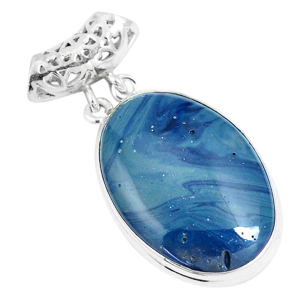 24.95cts natural blue swedish slag 925 sterling silver pendant jewelry m91396
