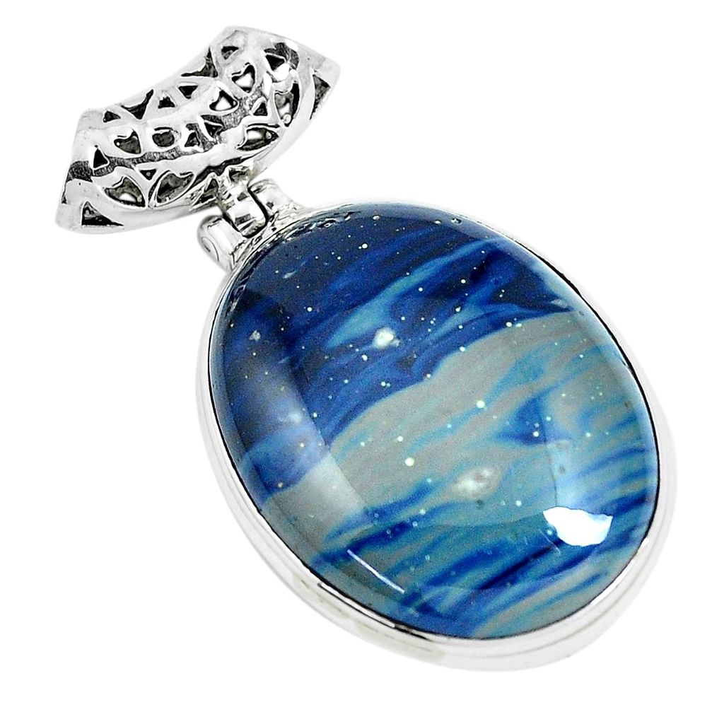 925 sterling silver 26.70cts natural blue swedish slag pendant jewelry m91397