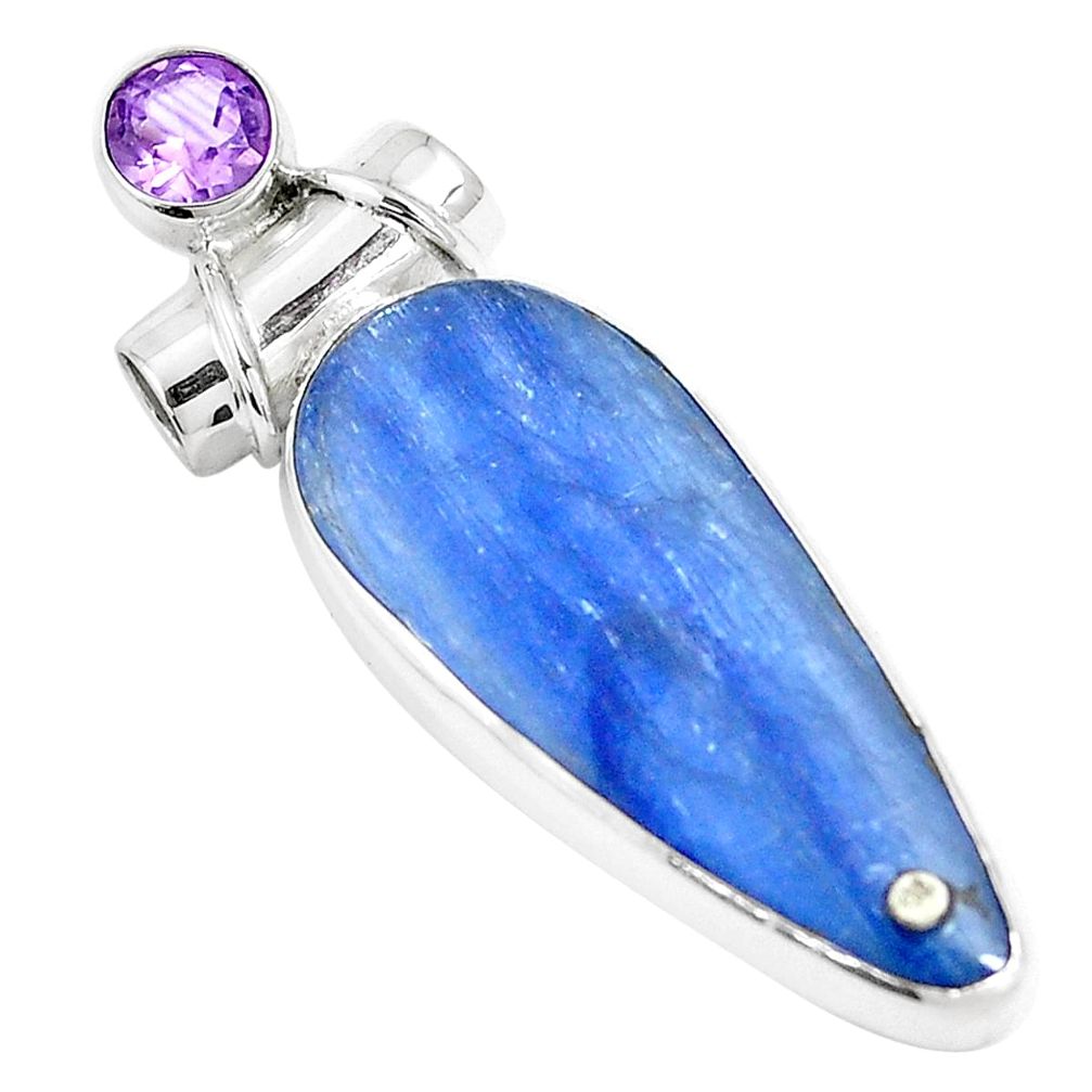 12.07cts natural blue kyanite amethyst 925 sterling silver pendant m91446
