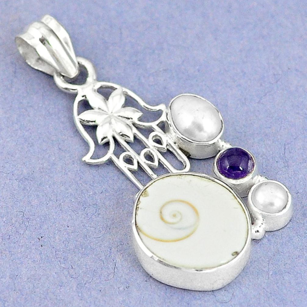 Natural white shiva eye pearl 925 silver hand of god hamsa pendant m9147