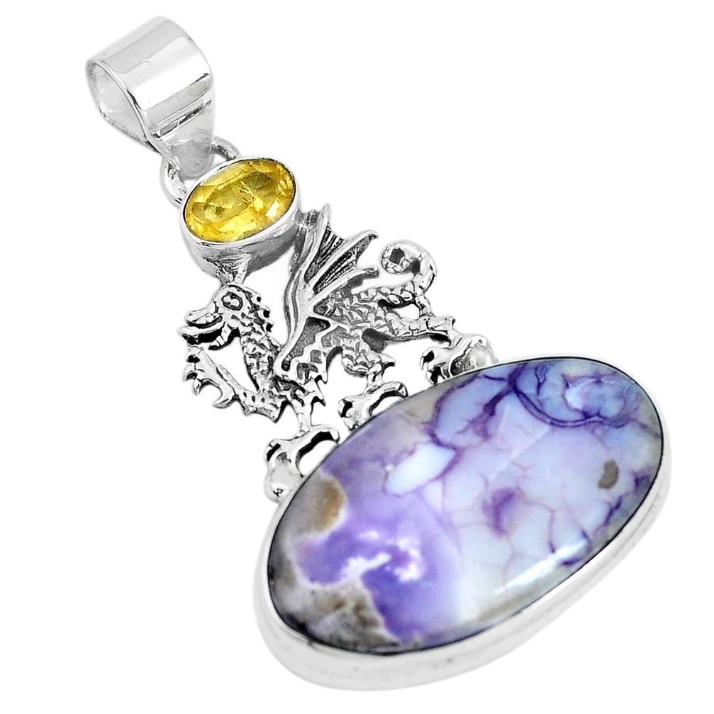 19.00cts natural purple tiffany stone citrine 925 silver dragon pendant m91477