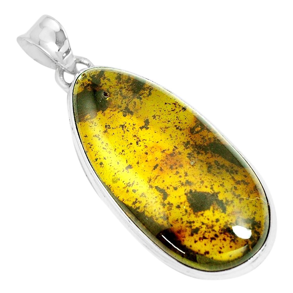 925 sterling silver 18.46cts natural green amber from colombia pendant m91489