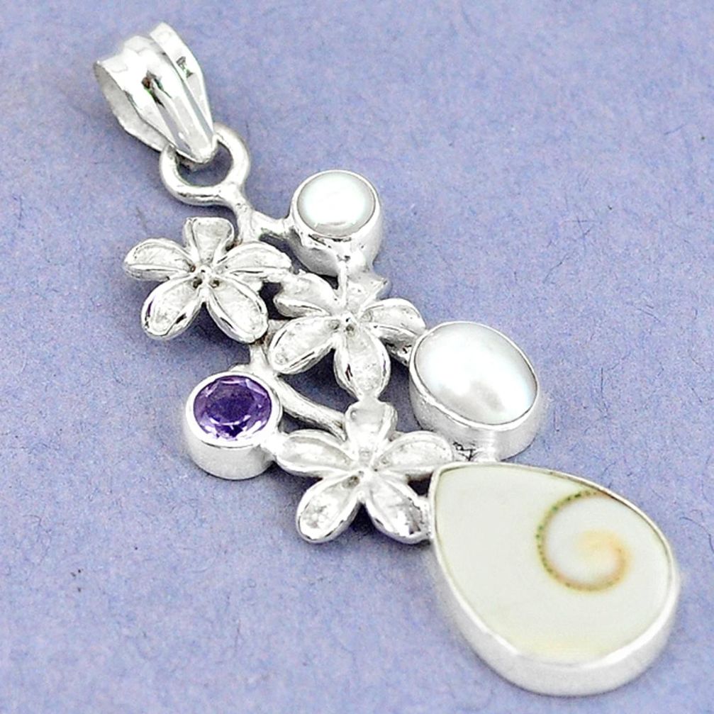 925 sterling silver natural white shiva eye amethyst pearl flower pendant m9150