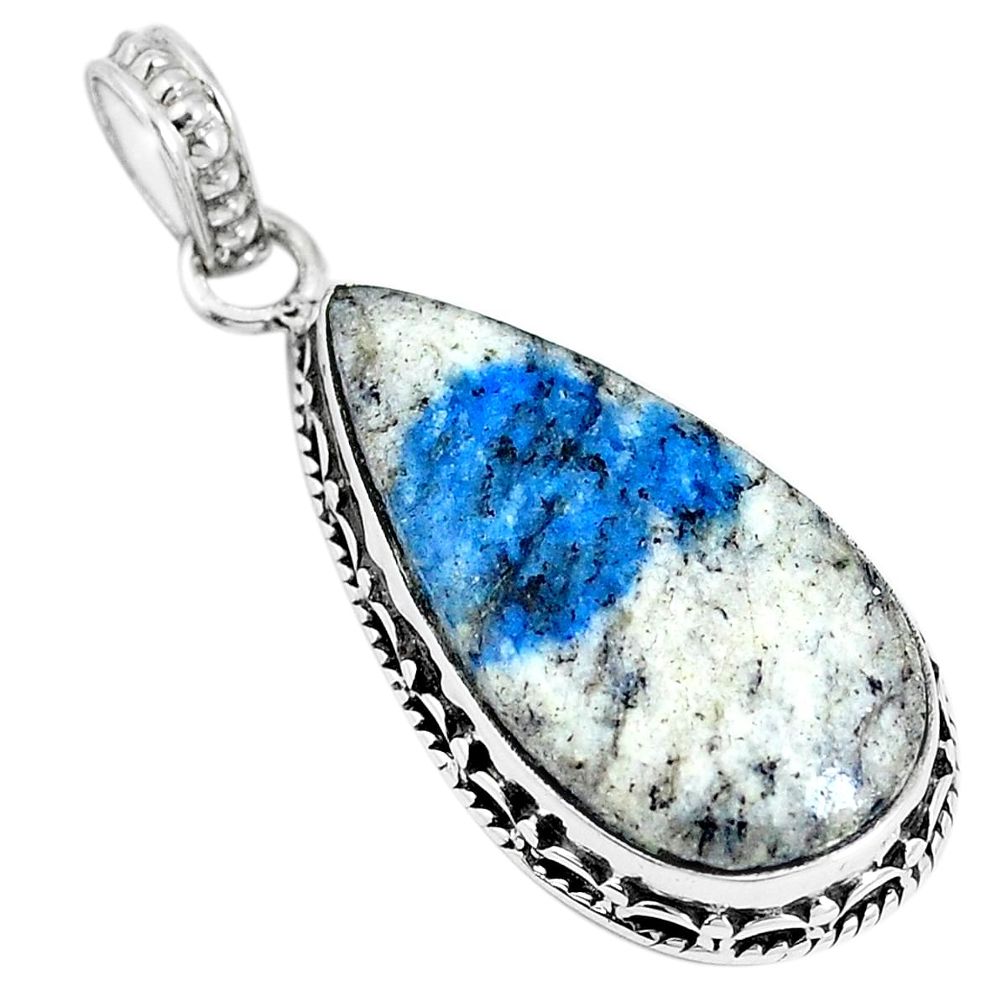 14.72cts natural blue k2 blue (azurite in quartz) 925 silver pendant m91908