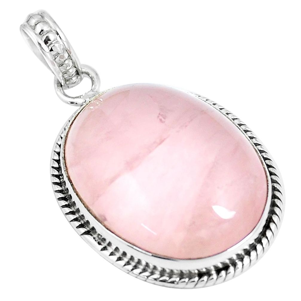 21.48cts natural pink rose quartz 925 sterling silver pendant jewelry m91916