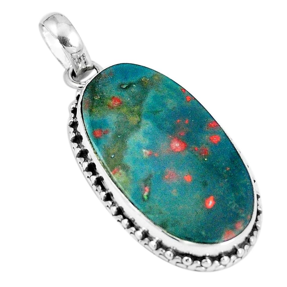 15.65cts natural green bloodstone african (heliotrope) 925 silver pendant m91936