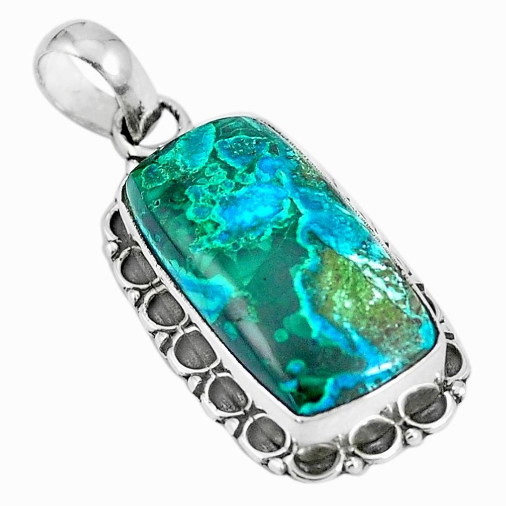 11.59cts natural blue azurite malachite 925 sterling silver pendant m91946