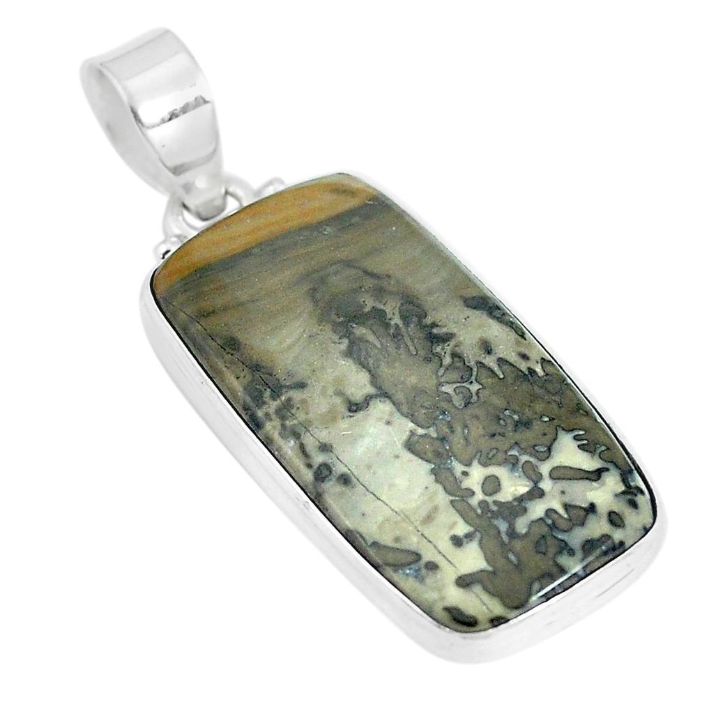 15.08cts natural brown cotham landscape marble 925 silver pendant m91952