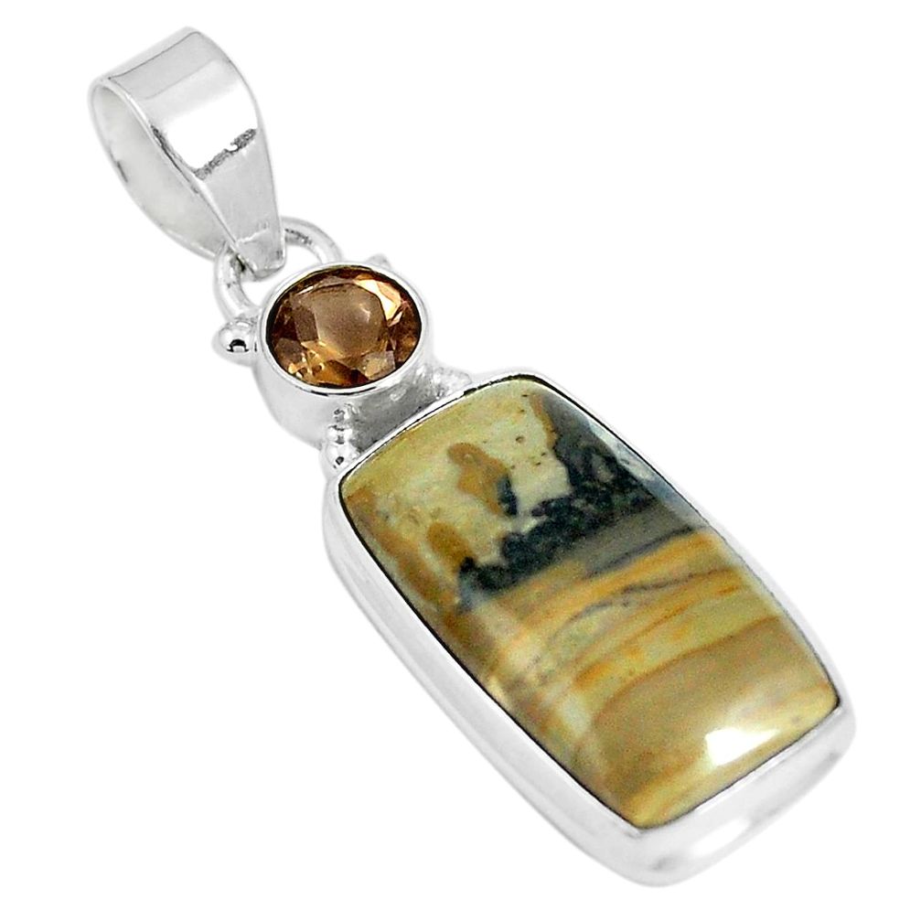 13.15cts natural brown cotham landscape marble 925 silver pendant m91955