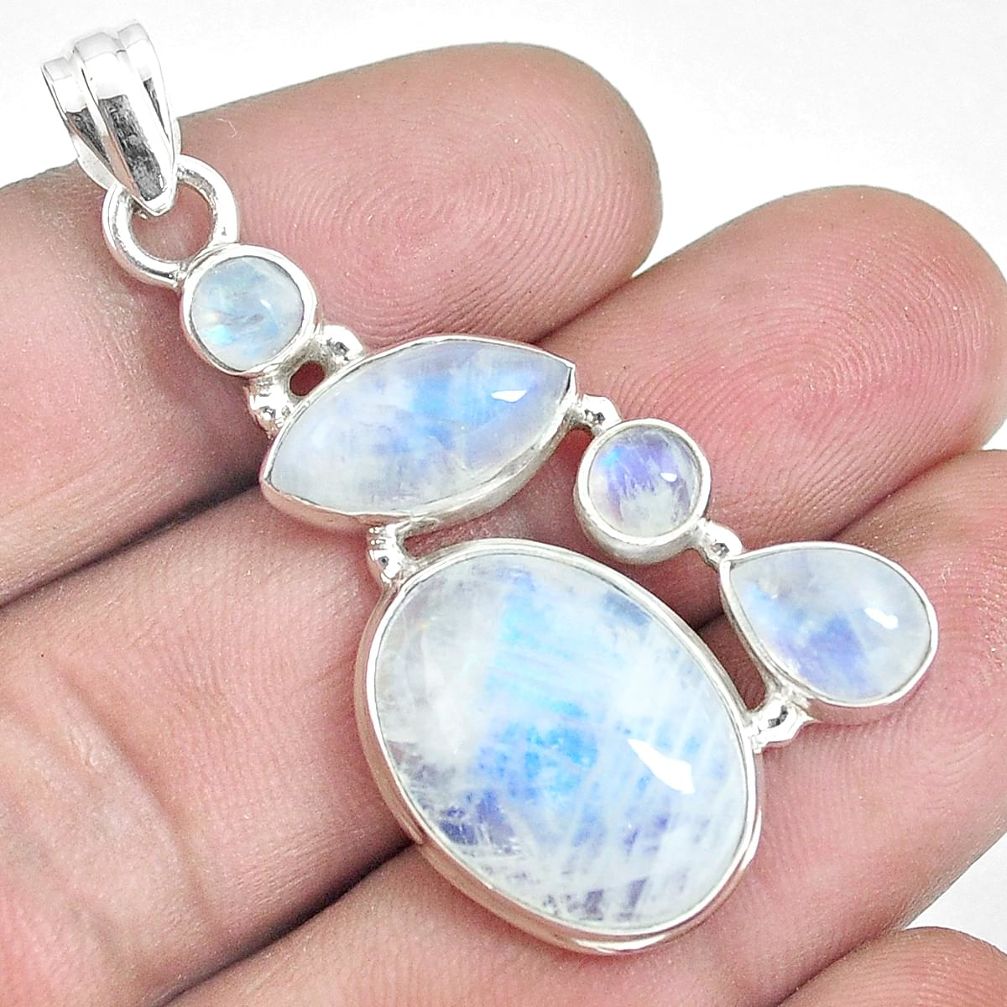 925 sterling silver 22.02cts natural rainbow moonstone pendant jewelry m92569