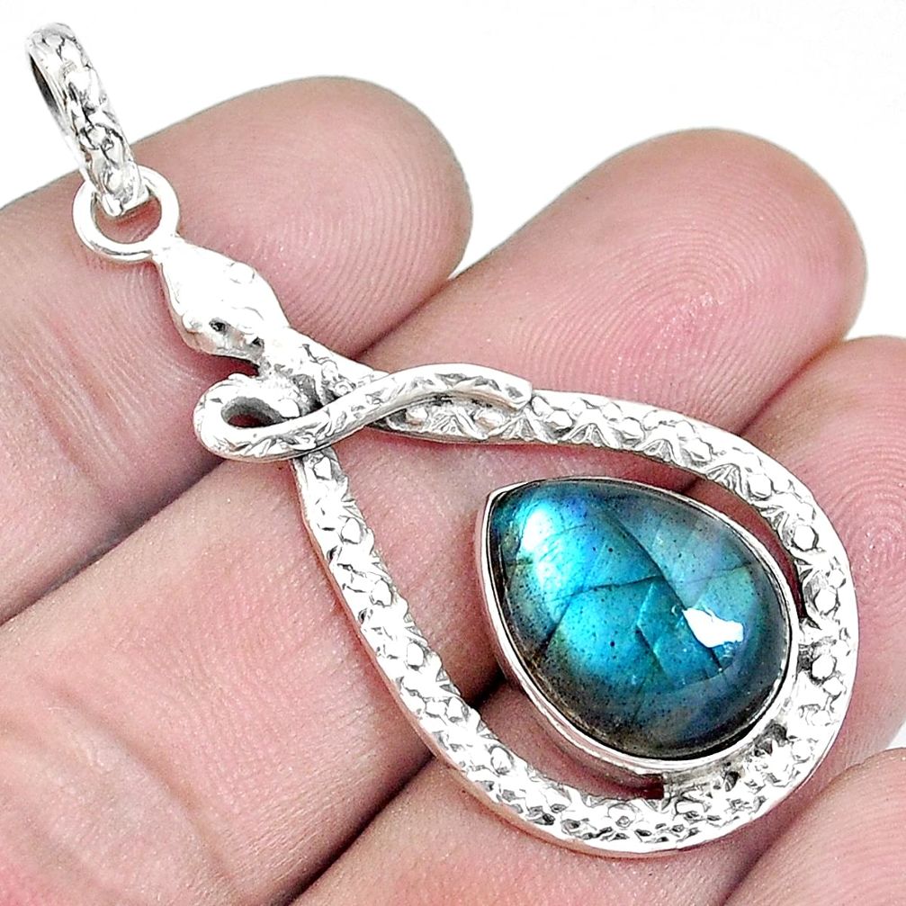 925 sterling silver 10.37cts natural blue labradorite pear snake pendant m92620