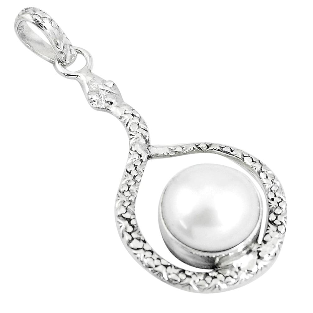 9.03cts natural white pearl 925 sterling silver snake pendant jewelry m92671