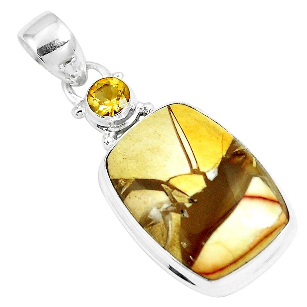 925 sterling silver 16.73cts natural yellow brecciated mookaite pendant m92884