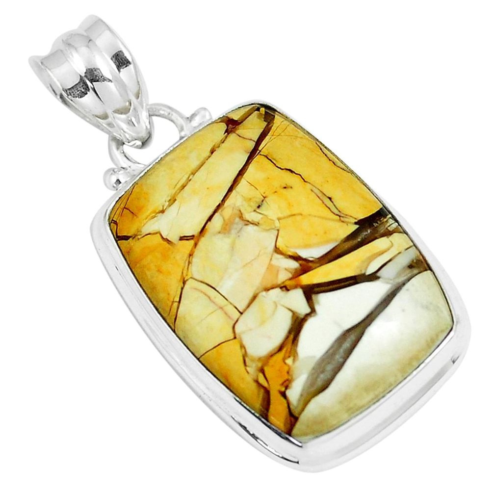 925 silver 17.22cts natural yellow brecciated mookaite octagan pendant m92886