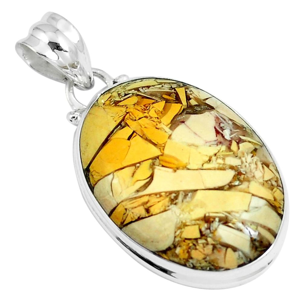 17.22cts natural yellow brecciated mookaite 925 silver pendant m92889