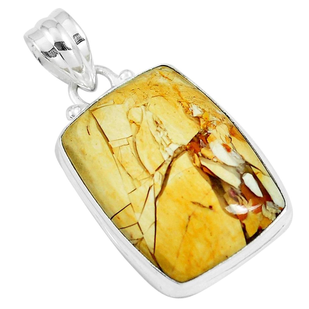 17.57cts natural yellow brecciated mookaite octagan 925 silver pendant m92892