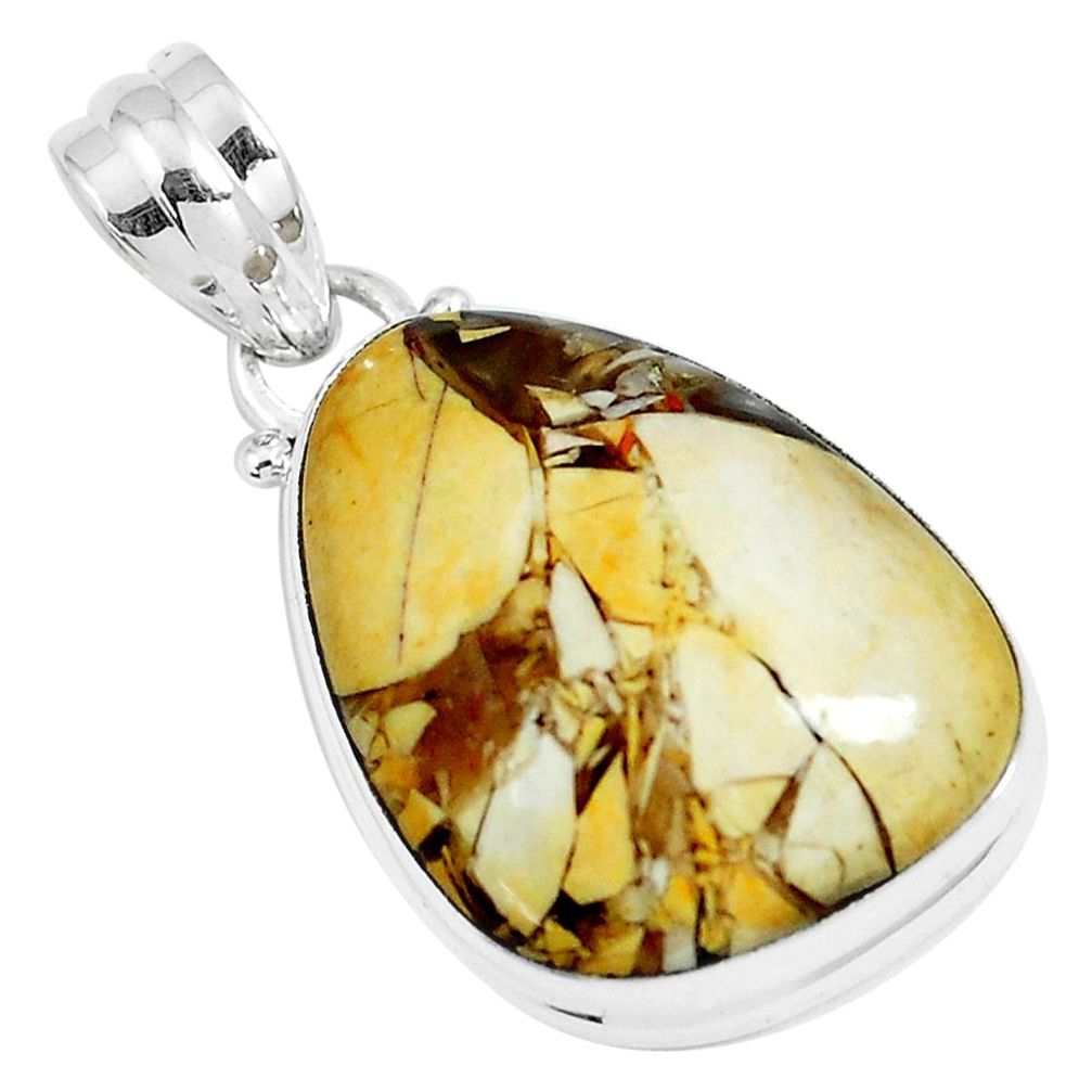 16.73cts natural yellow brecciated mookaite 925 silver pendant m92896