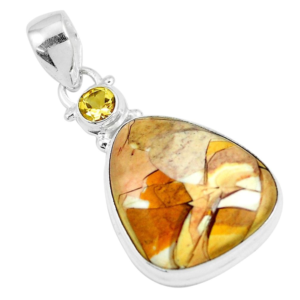 16.05cts natural yellow brecciated mookaite 925 silver pendant jewelry m92898