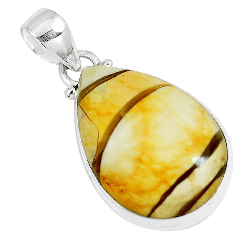 925 silver 16.65cts natural yellow brecciated mookaite pear pendant m92899