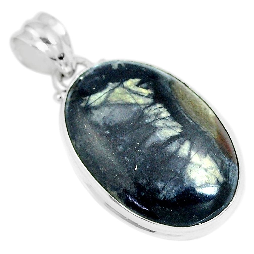 18.15cts natural black picasso jasper 925 sterling silver pendant jewelry m92921