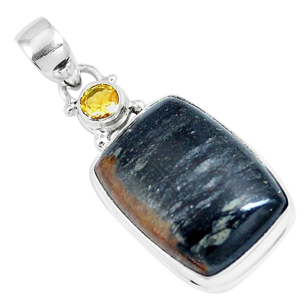 19.72cts natural black picasso jasper citrine 925 sterling silver pendant m92926