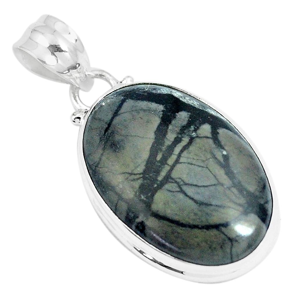 16.20cts natural black picasso jasper 925 sterling silver pendant jewelry m92928