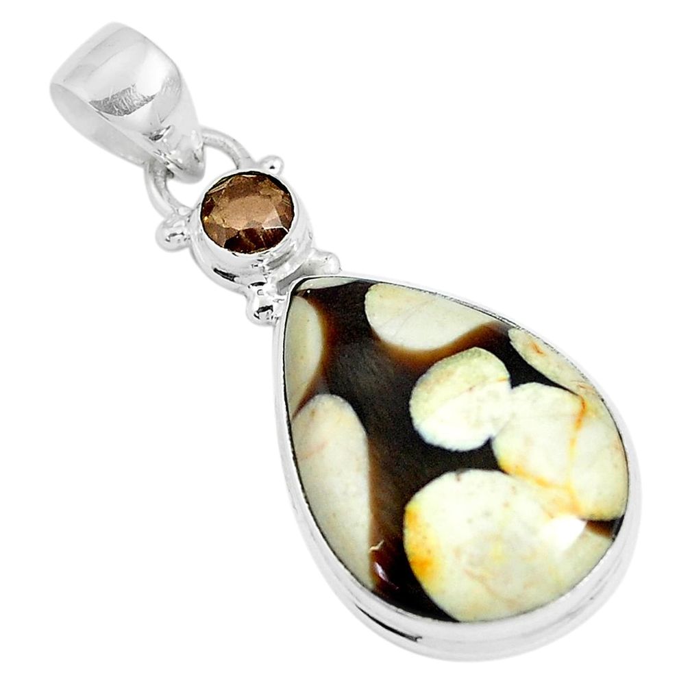 14.72cts natural brown peanut petrified wood fossil 925 silver pendant m92931