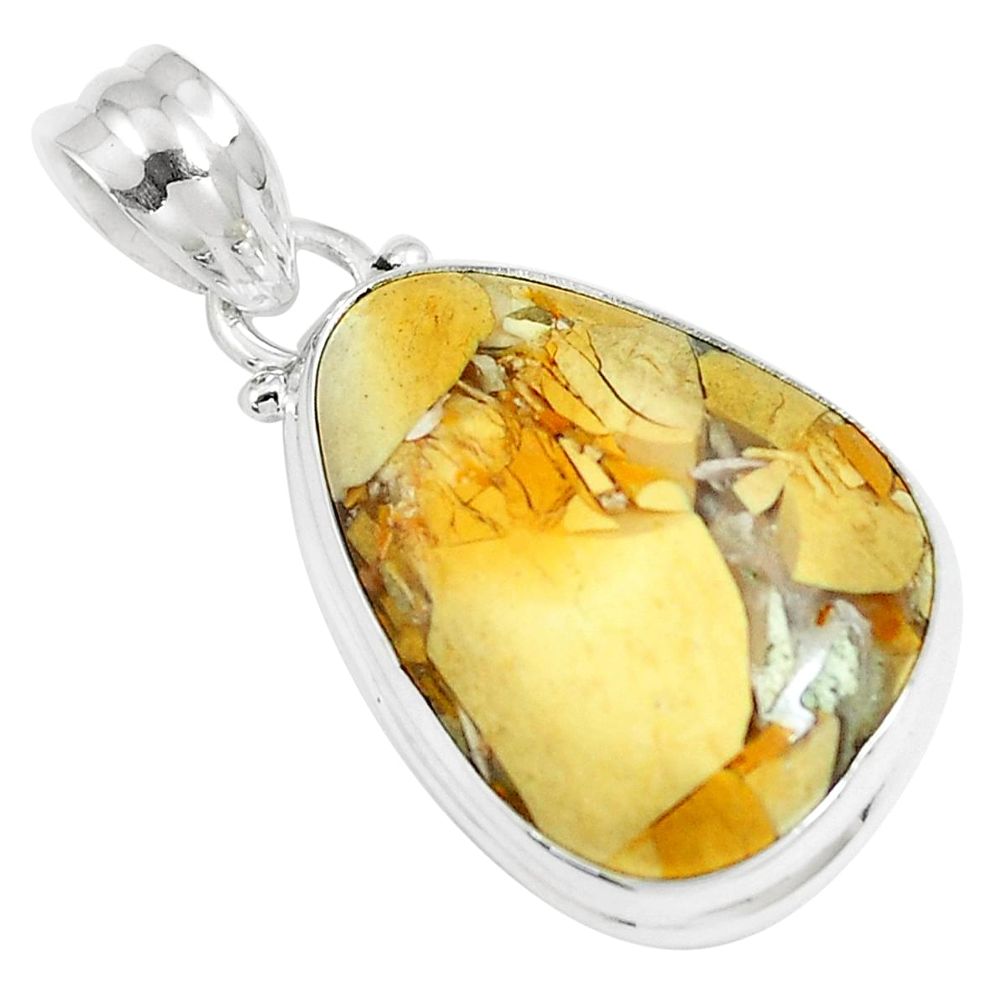 925 silver 14.72cts natural yellow brecciated mookaite fancy pendant m92946