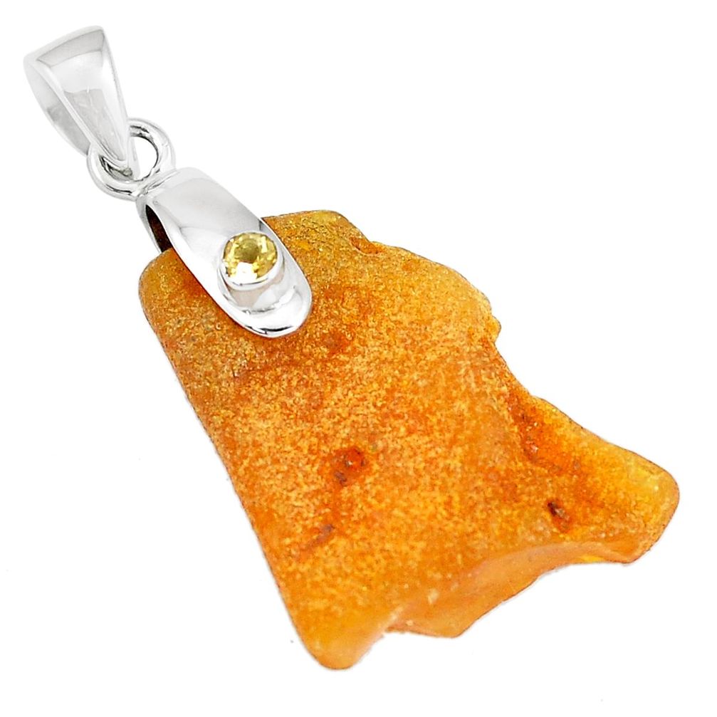 13.63cts natural yellow amber bone citrine 925 silver pendant jewelry m93204