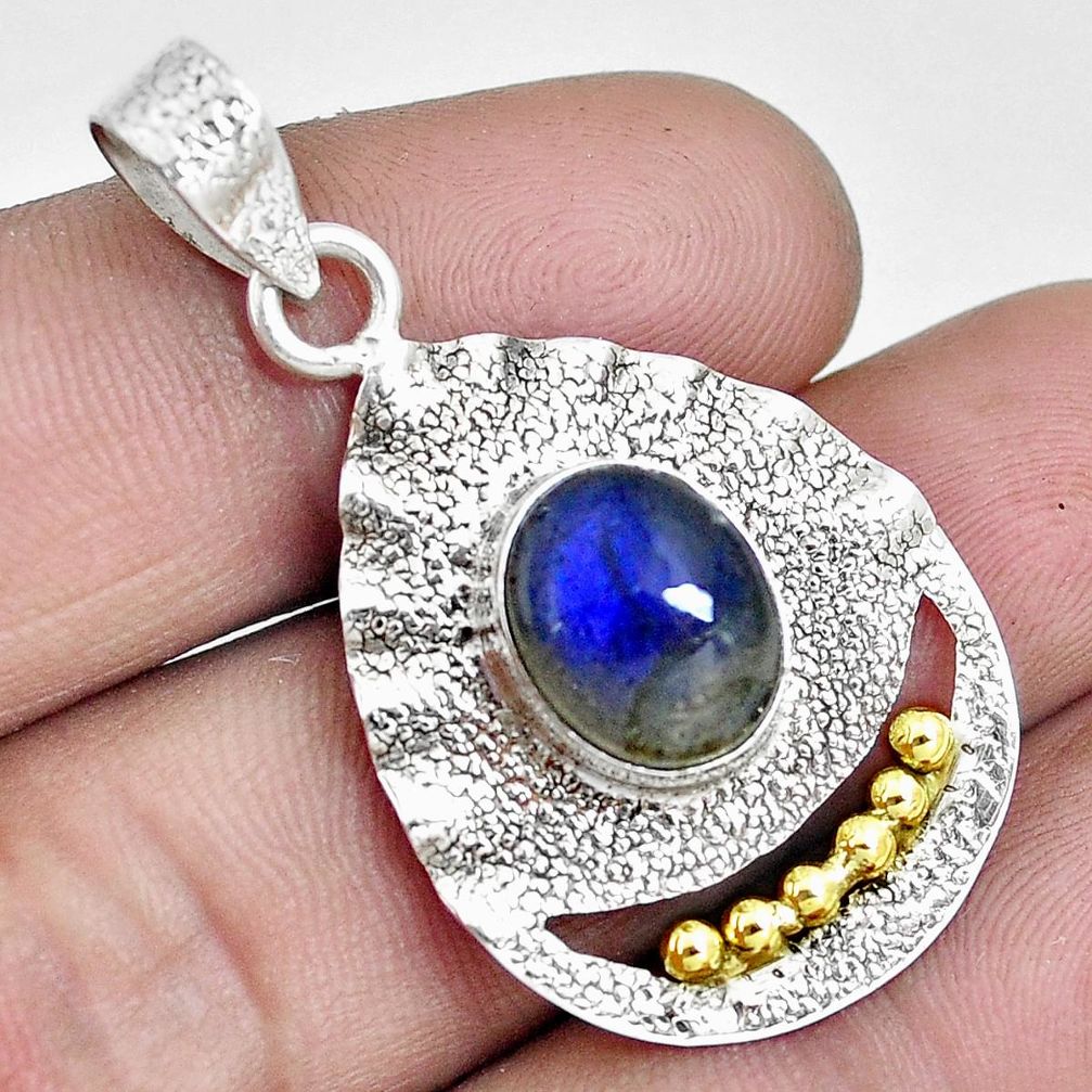 925 silver victorian natural blue labradorite oval two tone pendant m93238