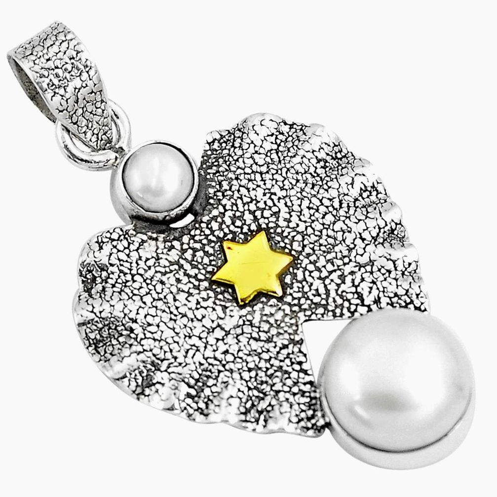 925 silver 6.04cts victorian natural white pearl two tone star pendant m93246