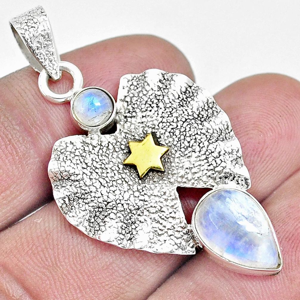 Silver 5.60cts victorian natural rainbow moonstone two tone star pendant m93259