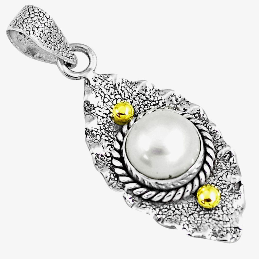 4.70cts victorian natural white pearl 925 silver two tone pendant jewelry m93287