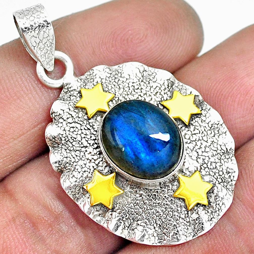 5.12cts victorian natural labradorite 925 silver two tone star pendant m93313