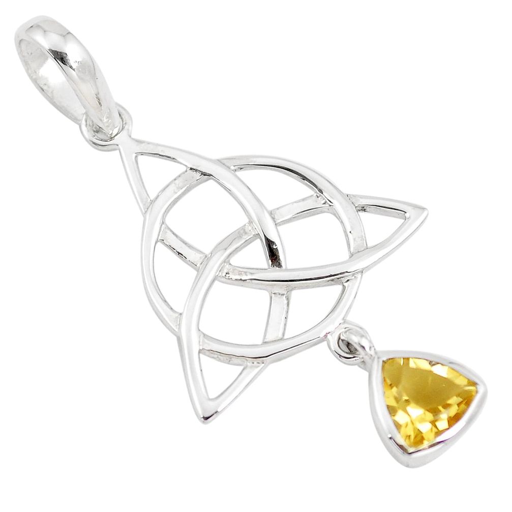 Natural yellow citrine 925 sterling silver pendant celtic triquetra m93598